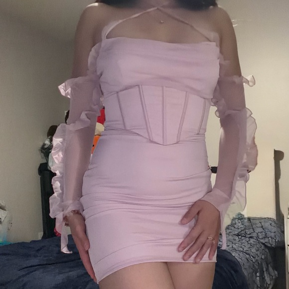 Oh Polly Pink Frill Detail Cowl Neck Mini Dress - Picture 6 of 8